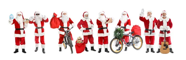 Set Verschiedener Weihnachtsmänner Auf Weißem Hintergrund — Stockfoto