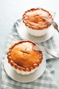 Hafif arka planda lezzetli etli börekler