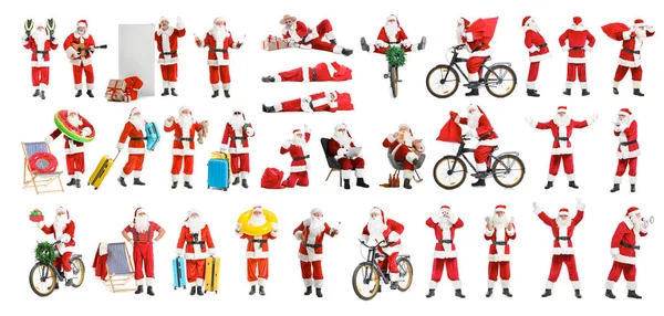Set Verschiedener Weihnachtsmänner Auf Weißem Hintergrund — Stockfoto