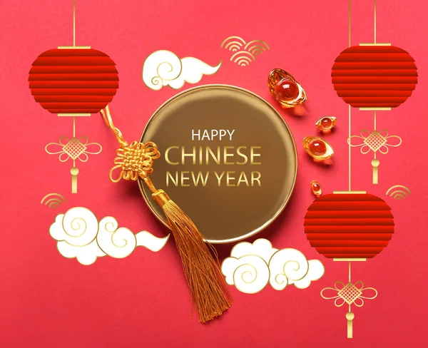 Piękna Kartka Życzeniami Szczęśliwego Chińskiego Nowego Roku — Zdjęcie stockowe