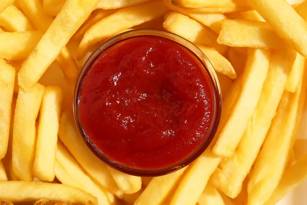 Tasty French Fries Tomato Sauce Closeup — Stock Photo, Image