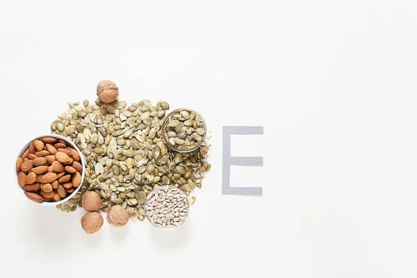 Letter Different Nuts Seeds White Background — Stock Photo, Image