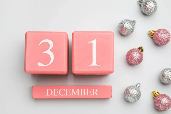 Calendar Date New Year Christmas Balls White Background — Stock Photo, Image