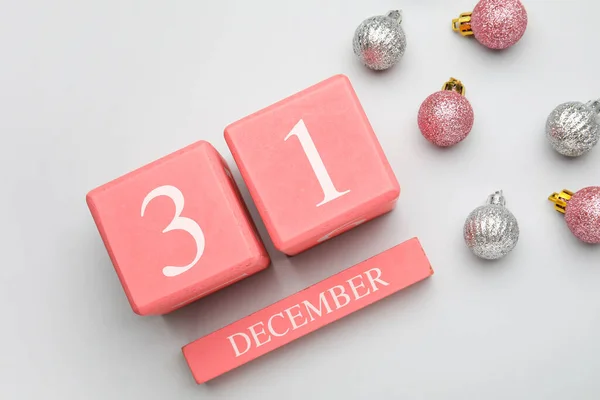 Calendar Date New Year Christmas Balls White Background — Stock Photo, Image