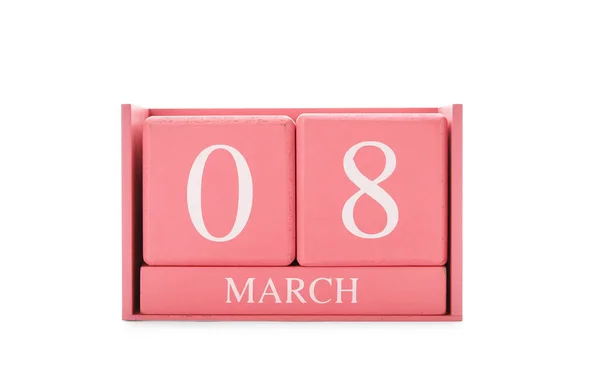 Kalendář Datem Mezinárodního Dne Žen Bílém Pozadí — Stock fotografie