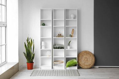 Raf üniteli modern odanın içi