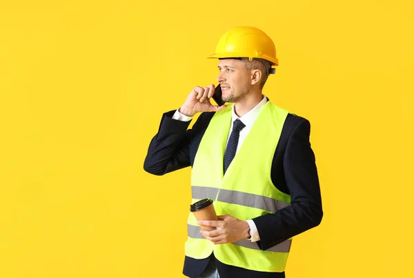 Male Architect Talking Phone Color Background — Stock Photo, Image