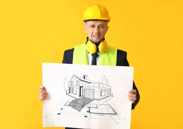 Male Architect Drawing Color Background — Stock Photo, Image