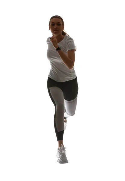 Silhouette Einer Sportlich Laufenden Frau Auf Weißem Hintergrund — Stockfoto