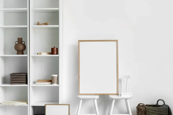 Blank Poster Chairs Light Wall — Stock Photo, Image