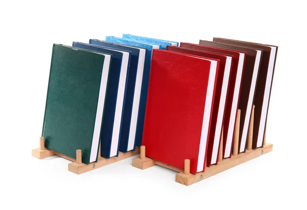 Organizzatori Con Libri Sfondo Bianco — Foto Stock