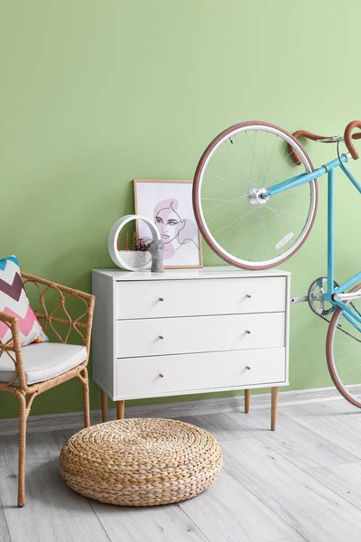 Interior Stylish Room Chair Chest Drawers Bicycle — Stock Photo, Image