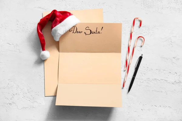 Önskelista Brev Till Jultomten Med Texten Dear Santa Hatt Penna — Stockfoto