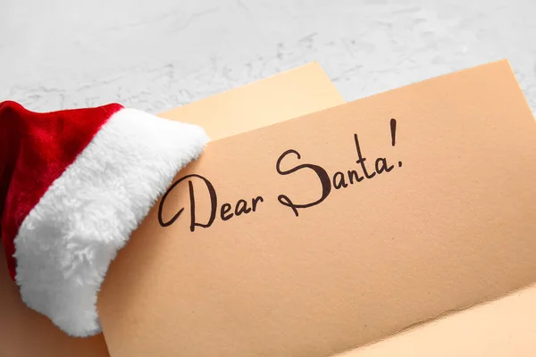 Lista Desejos Carta Papai Noel Com Texto Dear Santa Chapéu — Fotografia de Stock