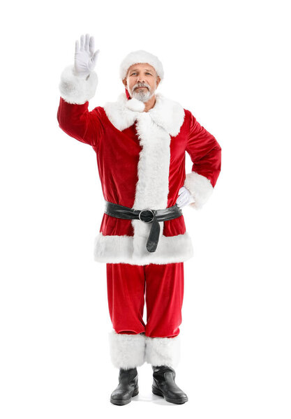 Santa Claus waving hand on white background