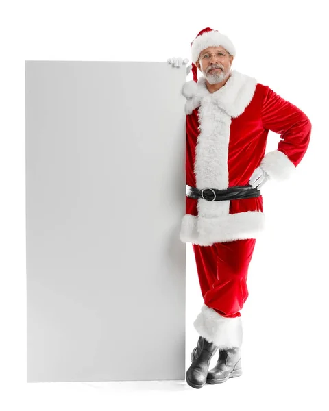 Санта Клаус Великою Пустою Карткою Білому Фоні — стокове фото