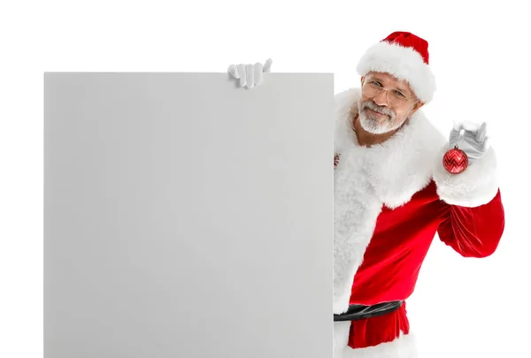 Санта Клаус Великою Пустою Карткою Різдвяним Ячем Білому Тлі — стокове фото