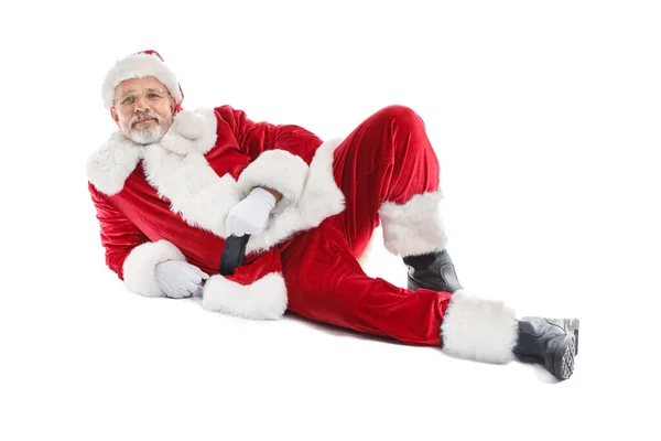 Santa Claus Leżące Białym Tle — Zdjęcie stockowe
