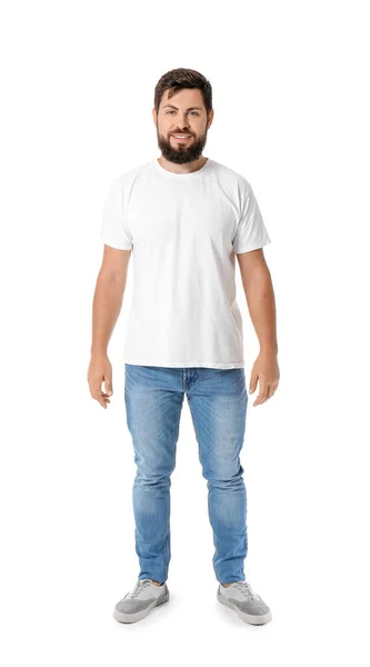 Όμορφος Άνδρας Στο Shirt Άσπρο Φόντο — Φωτογραφία Αρχείου
