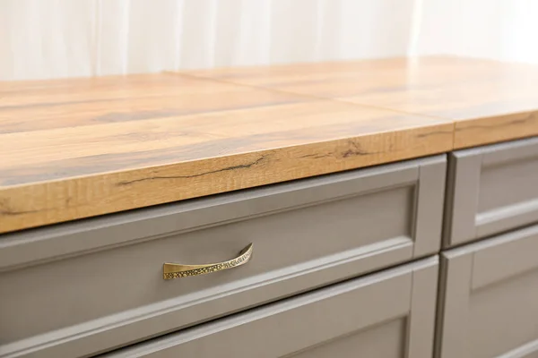 Grey Wooden Counter Modern Kitchen Closeup — Stock Photo, Image