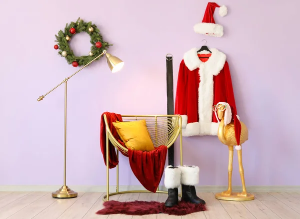 Festive Hallway Interior Santa Claus Costume — Stock Photo, Image