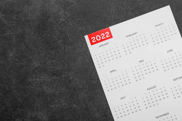 Papieren Kalender Voor Het Jaar 2022 Donkere Achtergrond — Stockfoto
