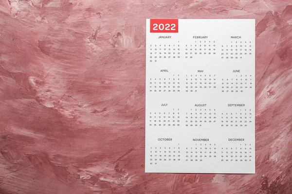 Calendário Papel Para Ano 2022 Sobre Fundo Cor — Fotografia de Stock