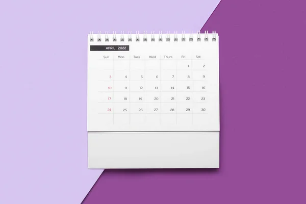 Calendario Papel Para Abril 2022 Sobre Fondo Color — Foto de Stock