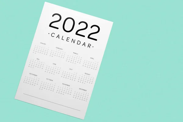 Calendário Papel Para Ano 2022 Sobre Fundo Cor — Fotografia de Stock