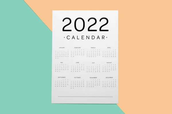 2022年彩色背景纸日历 — 图库照片