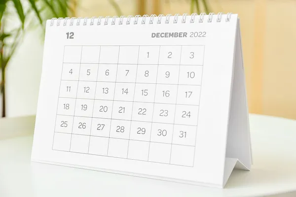 Calendarul Hârtie Pentru Decembrie 2022 Masă — Fotografie, imagine de stoc