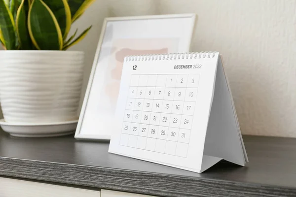 Calendar Hârtie Pentru Decembrie 2022 Piept Sertare — Fotografie, imagine de stoc