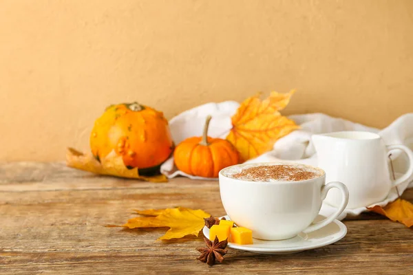 Cup Tasty Pumpkin Latte Table — Stock Photo, Image