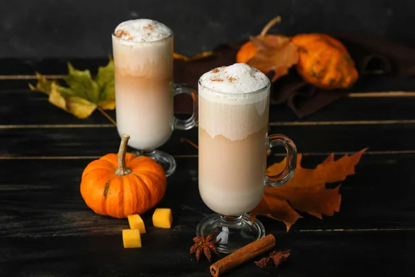 Glass Cups Tasty Pumpkin Latte Table — Stock Photo, Image