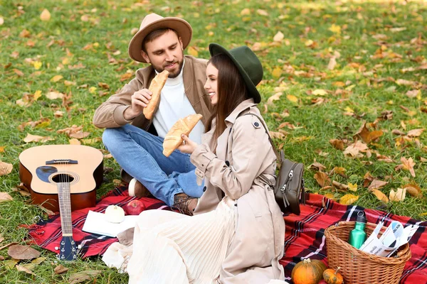 Hermosa Pareja Picnic Parque Otoño — Foto de Stock