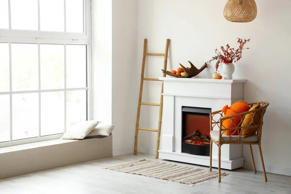 Interior Light Room Modern Fireplace Armchair Ladder — Stock Photo, Image