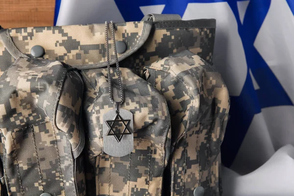 Katonai Táska Zászló Címke Izraeli Katona Közelkép — Stock Fotó