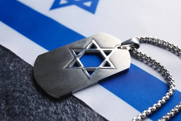 Vojenská Značka Vlajka Izraele Tmavém Pozadí Detailní Záběr — Stock fotografie