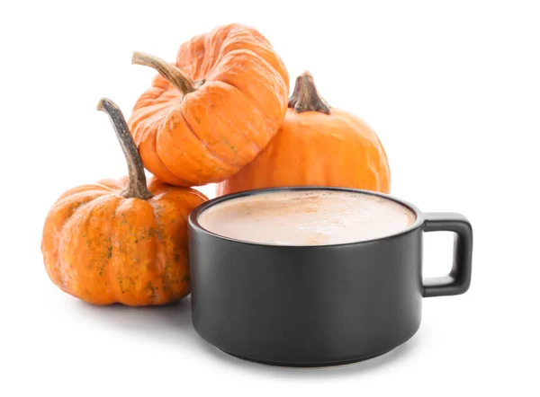 Cup Tasty Pumpkin Coffee Vegetables White Background — Stock Photo, Image