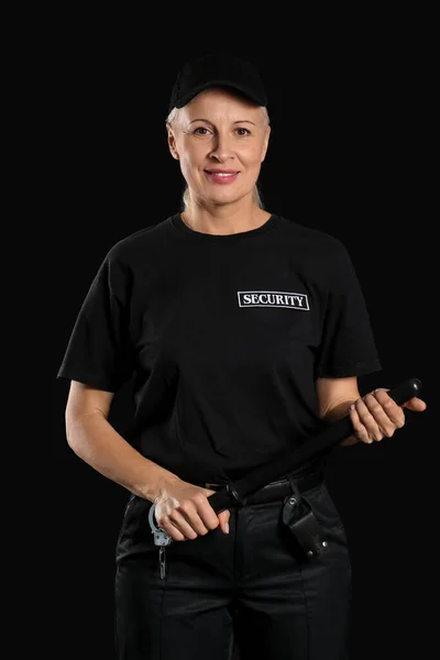 Γυναικείος Φρουρός Ασφαλείας Γκλομπ Σκούρο Φόντο — Φωτογραφία Αρχείου