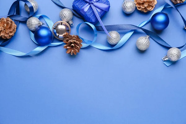 Stylish Christmas Decor Blue Background — Stock Photo, Image