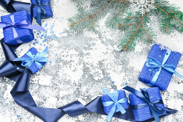 Frame Made Beautiful Christmas Gifts Decor Grunge Background — Stock Photo, Image