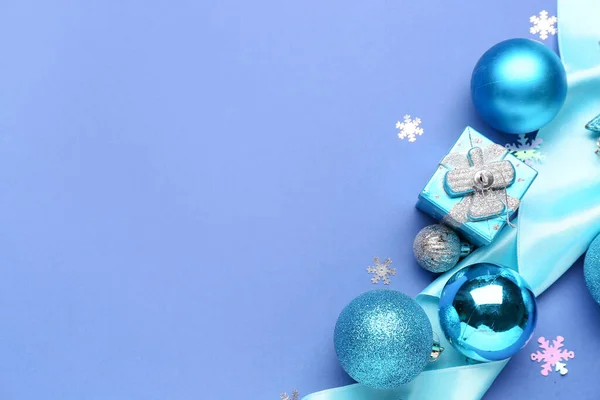 Stylový Vánoční Dekor Modrém Pozadí — Stock fotografie