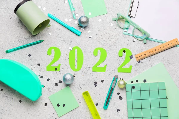 Figure 2022 Office Supplies Grunge Background — Stock Photo, Image