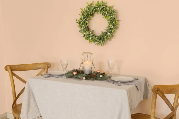 Table Set Christmas Dinner Color Background — Stock Photo, Image