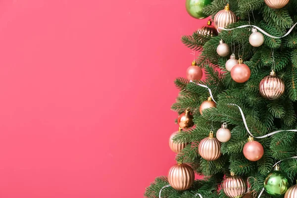 Beautiful Christmas Tree Decor Pink Background — Stock Photo, Image