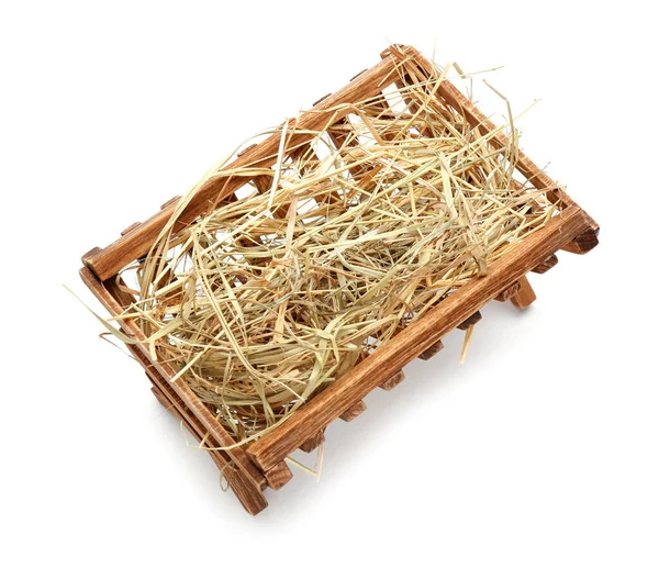 Wooden Manger Hay White Background — Stock Photo, Image
