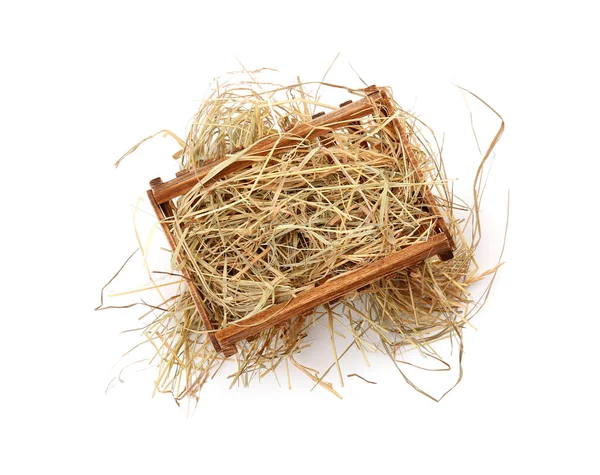 Wooden Manger Hay White Background — Stock Photo, Image