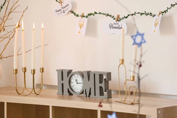 Beautiful Decorations Hanukkah Celebration Room — Stock Photo, Image