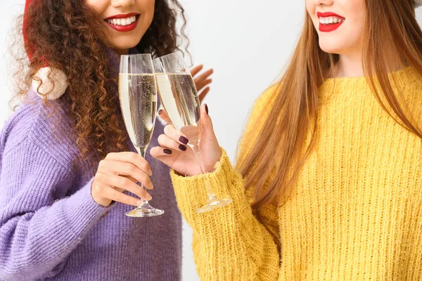 Beautiful Women Glasses Champagne Light Background — Stock Photo, Image